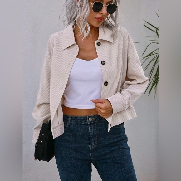 Drop Shoulder Corduroy Jacket Beige Size XS - Picture 4 of 13